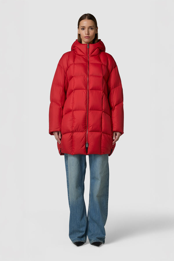 LEGGERISSIMO - PIUMINO CON CAPPUCCIO MIDI OVERSIZE