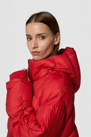 LEGGERISSIMO - PIUMINO CON CAPPUCCIO MIDI OVERSIZE