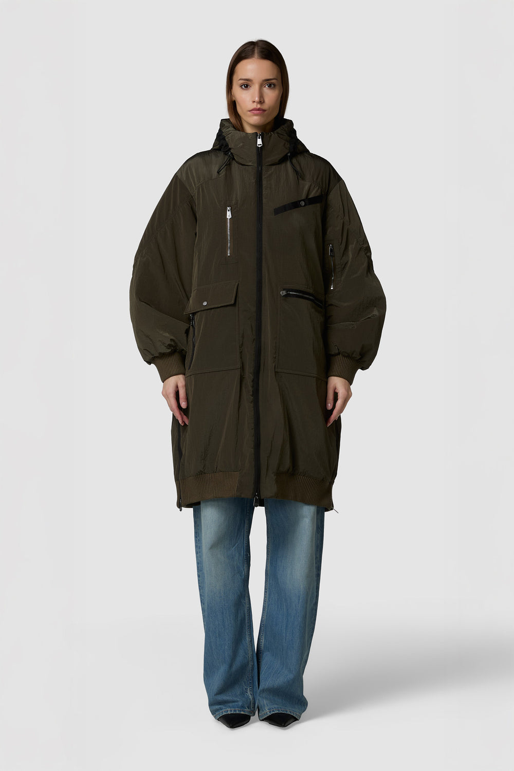 QUADRATINO - BOMBER IMBOTTITO CON CAPPUCCIO LUNGO OVERSIZE