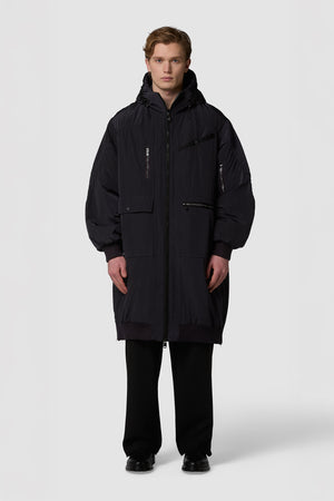 QUADRATINO - BOMBER IMBOTTITO CON CAPPUCCIO LUNGO OVERSIZE