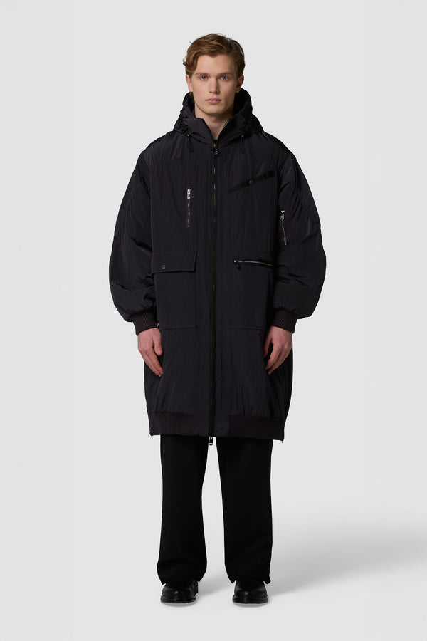 QUADRATINO - BOMBER IMBOTTITO CON CAPPUCCIO LUNGO OVERSIZE