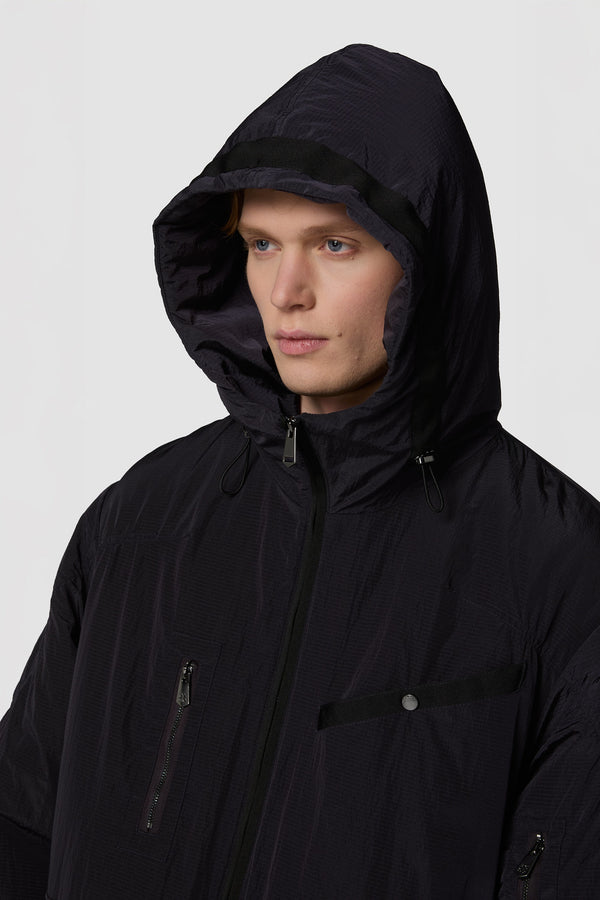 QUADRATINO - BOMBER IMBOTTITO CON CAPPUCCIO LUNGO OVERSIZE