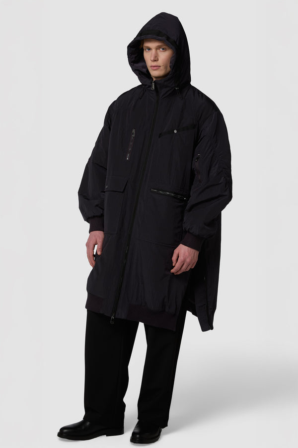 QUADRATINO - BOMBER IMBOTTITO CON CAPPUCCIO LUNGO OVERSIZE