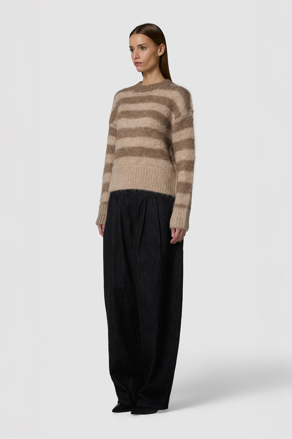PELOSONE - ALPACA OVERSIZED STRIPED ROUNDNECK SWEATER