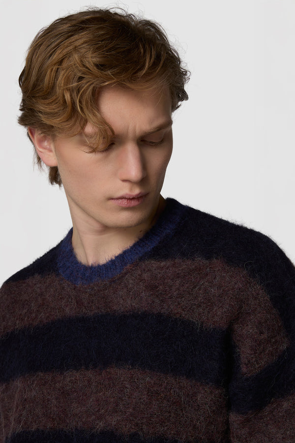 PELOSONE - ALPACA OVERSIZED STRIPED ROUNDNECK SWEATER
