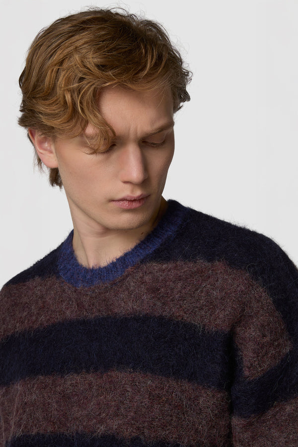 PELOSONE - ALPACA OVERSIZED STRIPED ROUNDNECK SWEATER