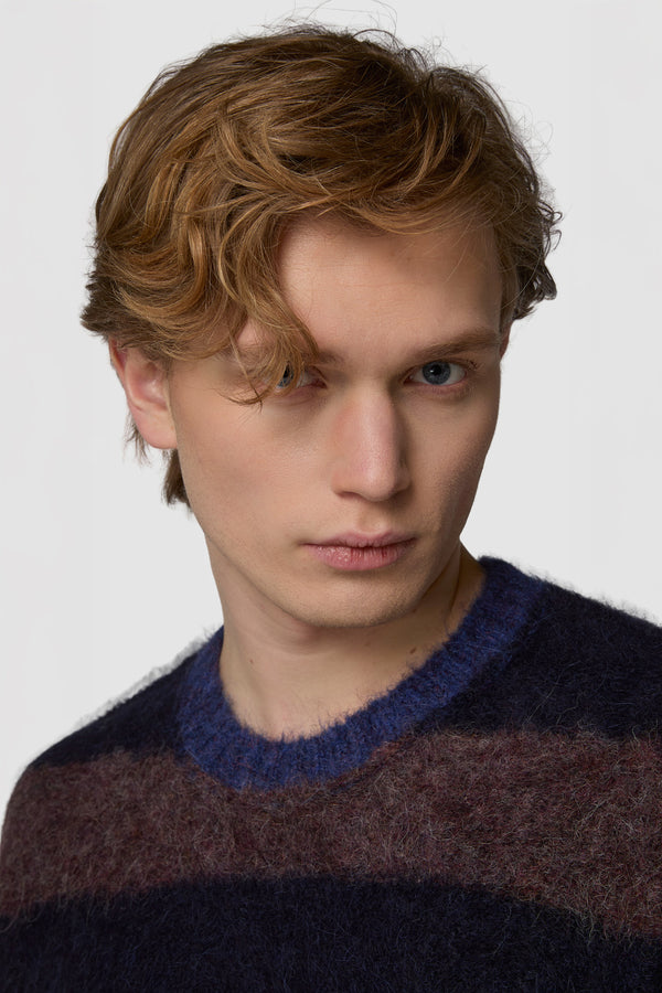 PELOSONE - ALPACA OVERSIZED STRIPED ROUNDNECK SWEATER