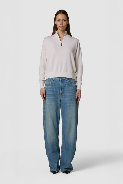 MORBIDINO - CASHMERE HIGH-NECK ZIP-UP SWEATER CROPPED