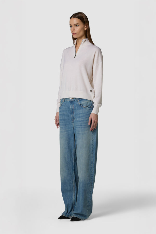 MORBIDINO - CASHMERE HIGH-NECK ZIP-UP SWEATER CROPPED