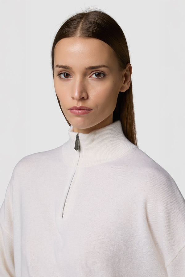 MORBIDINO - CASHMERE HIGH-NECK ZIP-UP SWEATER CROPPED