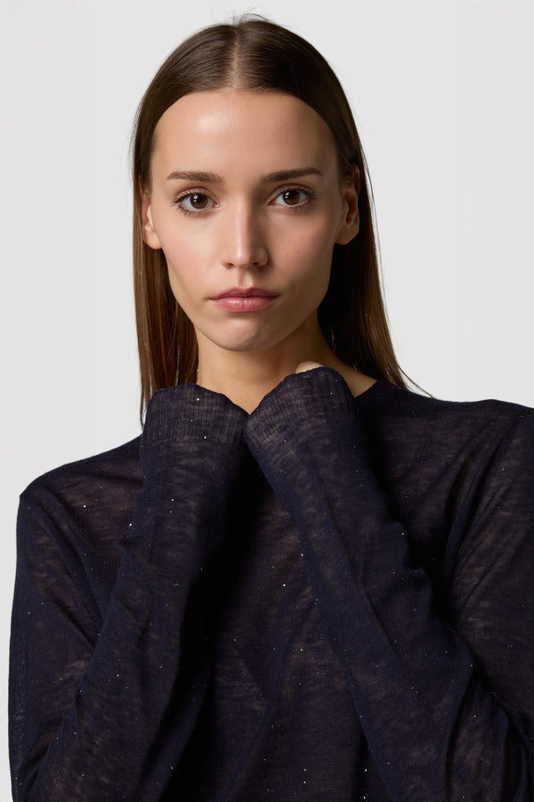 BRILLINO - WOOL SHINY ROUNDNECK SWEATER 