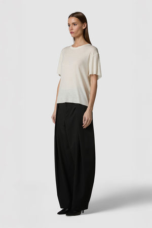 CALDINO - MAGLIA GIROCOLLO A MANICHE CORTE IN JERSEY DI LANA