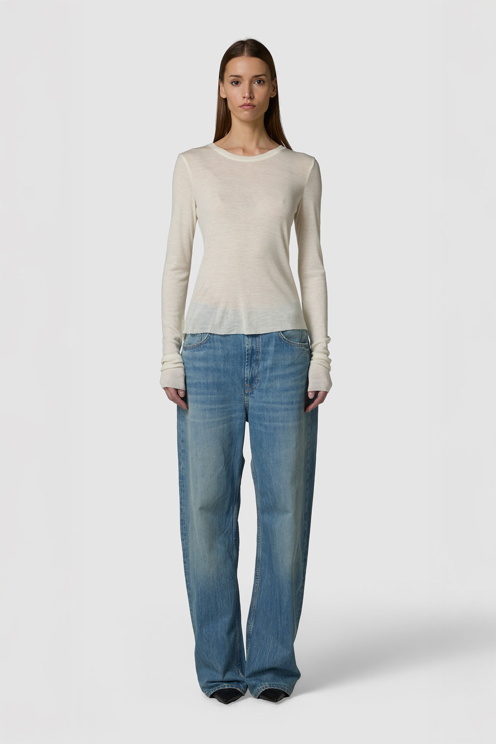 CALDINO - MAGLIA GIROCOLLO A MANICHE LUNGHE IN JERSEY DI LANA