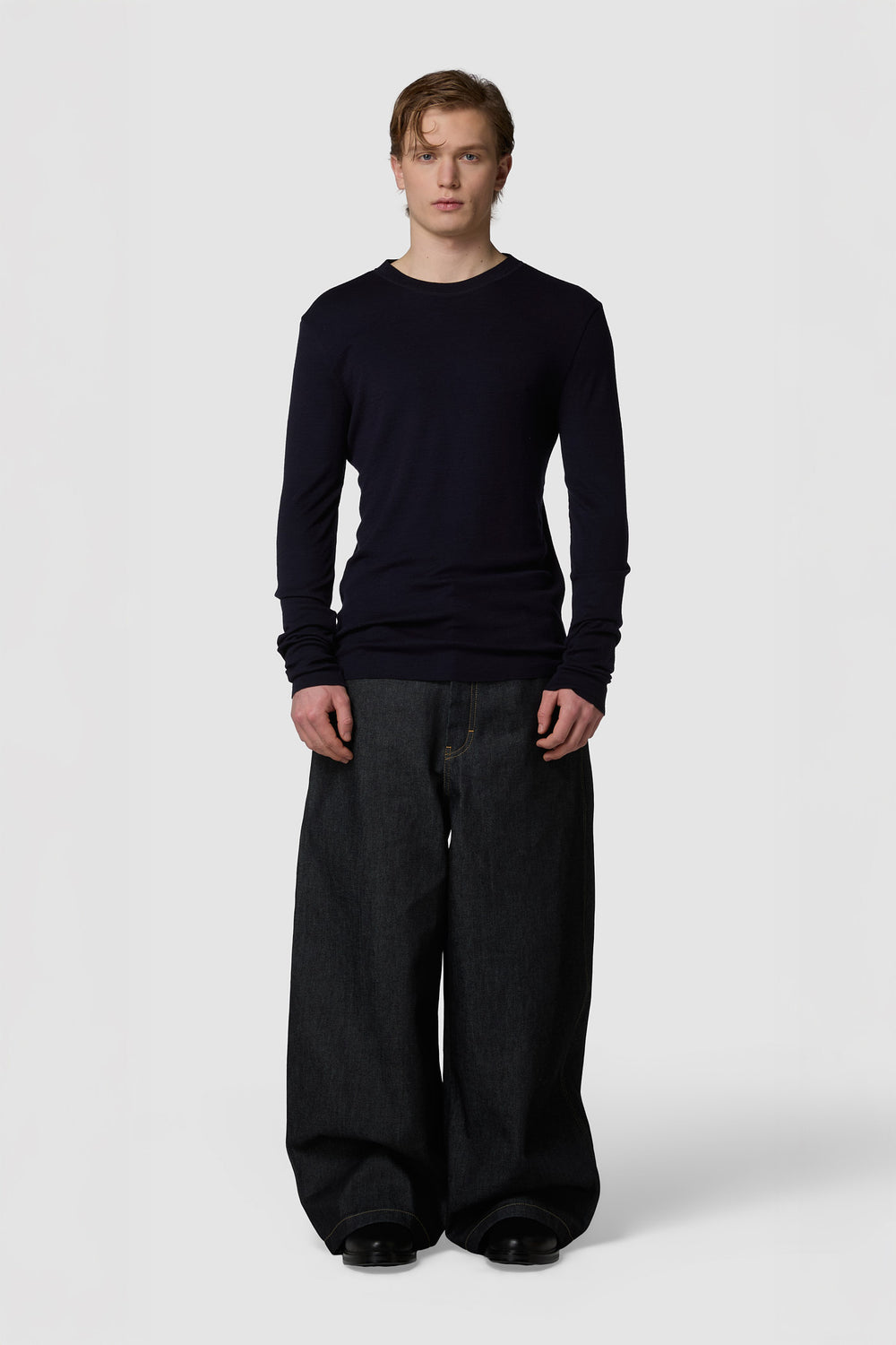 CALDINO - MAGLIA GIROCOLLO A MANICHE CORTE IN JERSEY DI LANA