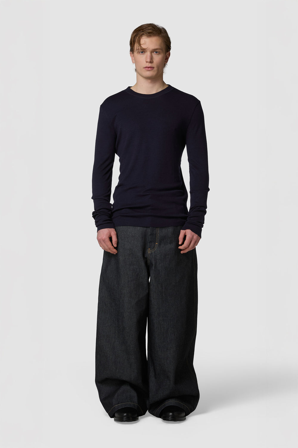 CALDINO - MAGLIA GIROCOLLO A MANICHE CORTE IN JERSEY DI LANA