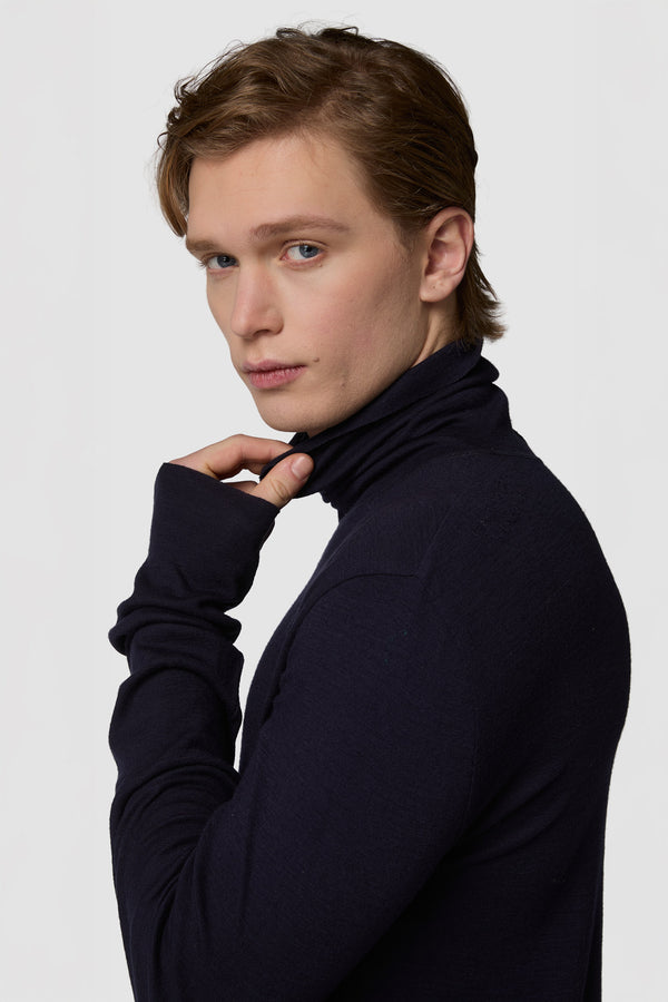 CALDINO - WOOL JERSEY HIGH-NECK TEE 