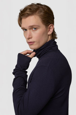 CALDINO - WOOL JERSEY HIGH-NECK TEE 