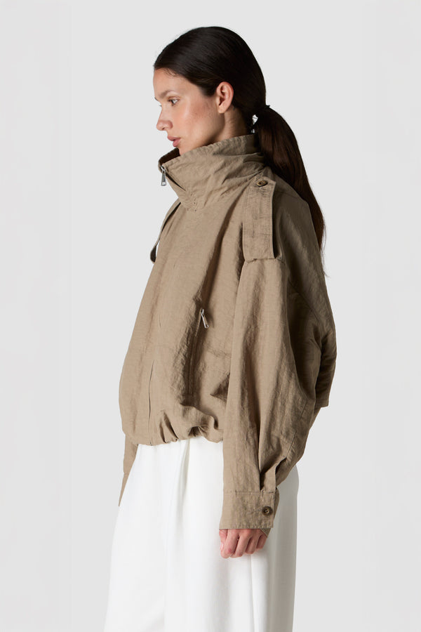 PIOGGIA - GIACCA TRENCH CROPPED IN NYLON LINO