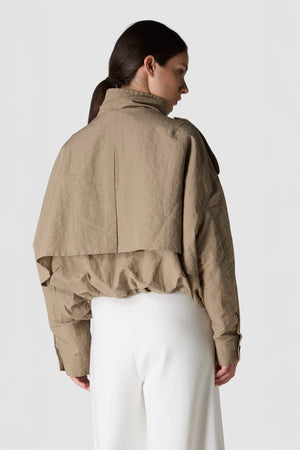 PIOGGIA - GIACCA TRENCH CROPPED IN NYLON LINO